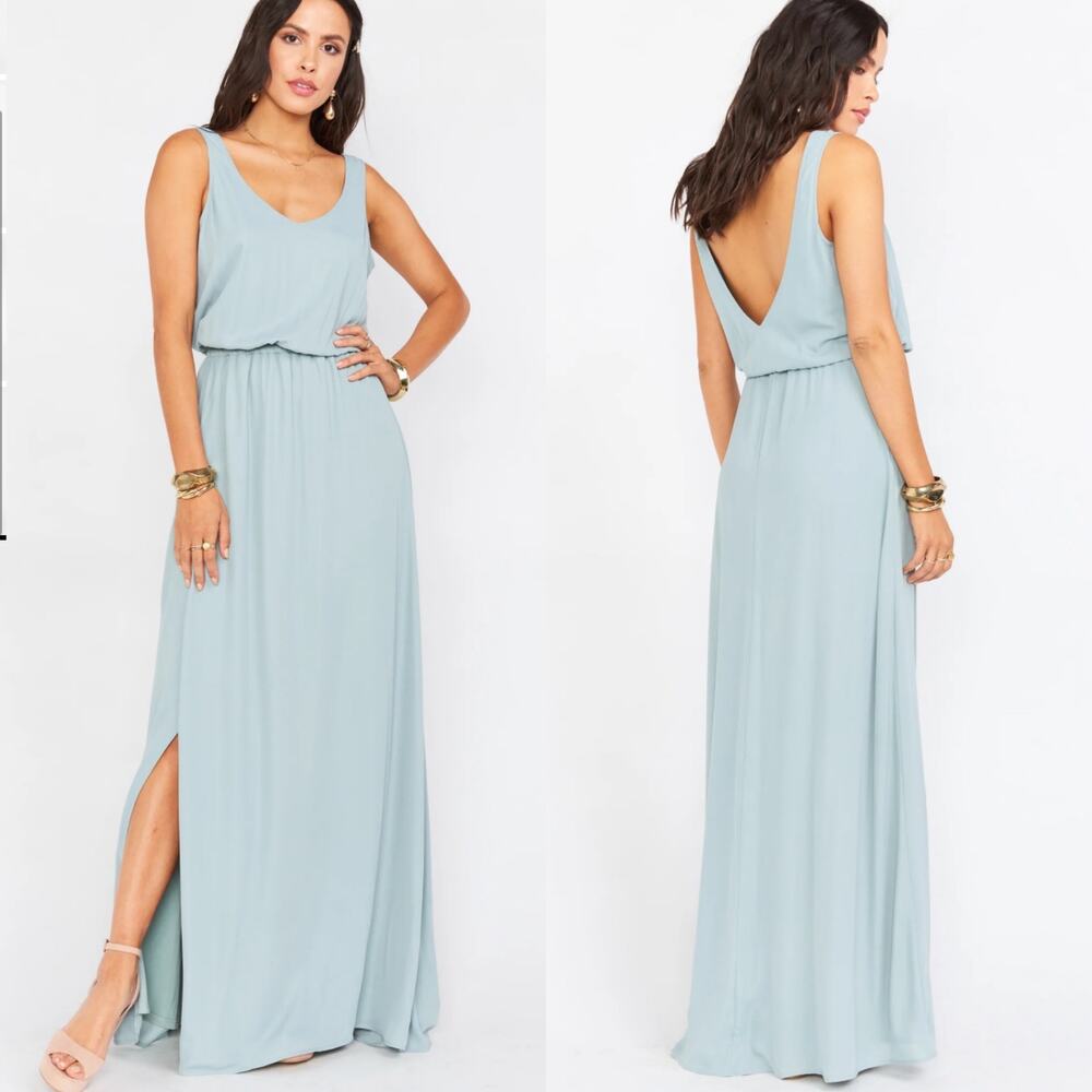 Show Me Your Mumu Kendall Maxi Dress In Silver Sage Crisp